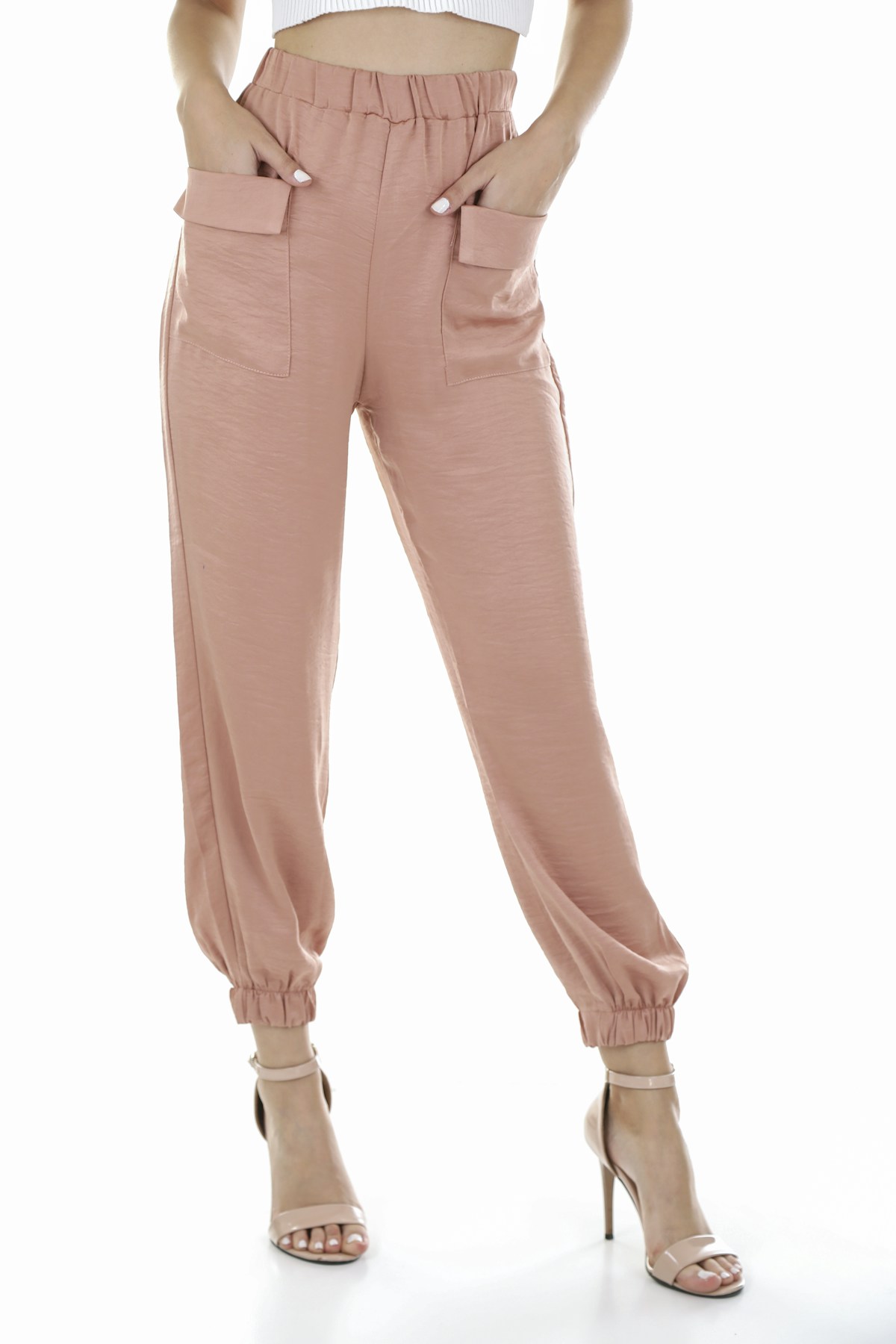 Woman wearing tailored wide-leg trousers