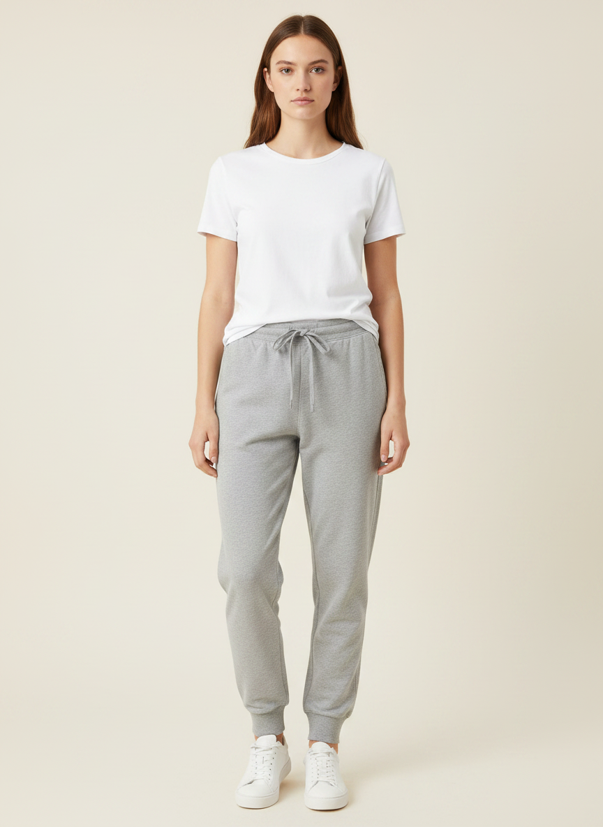 Calssic pencil grey joggers on model